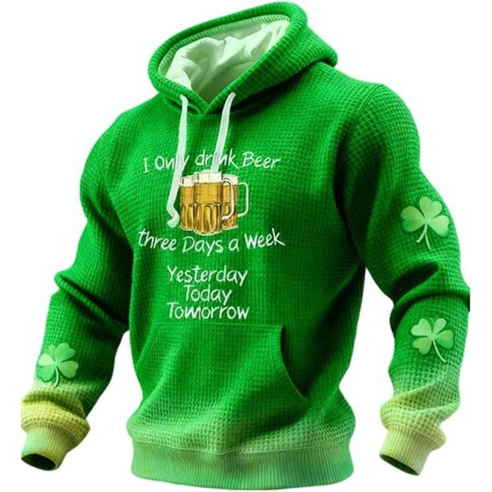 Unbranded Beer Graphic Hoodie Mens XL Green St Patricks Day Ombre Waffle Knit‎